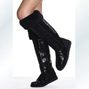 UGG Size 5 OVER the Knee Sparkle Sequins Black Bailey Button Boots Fur 3173.
